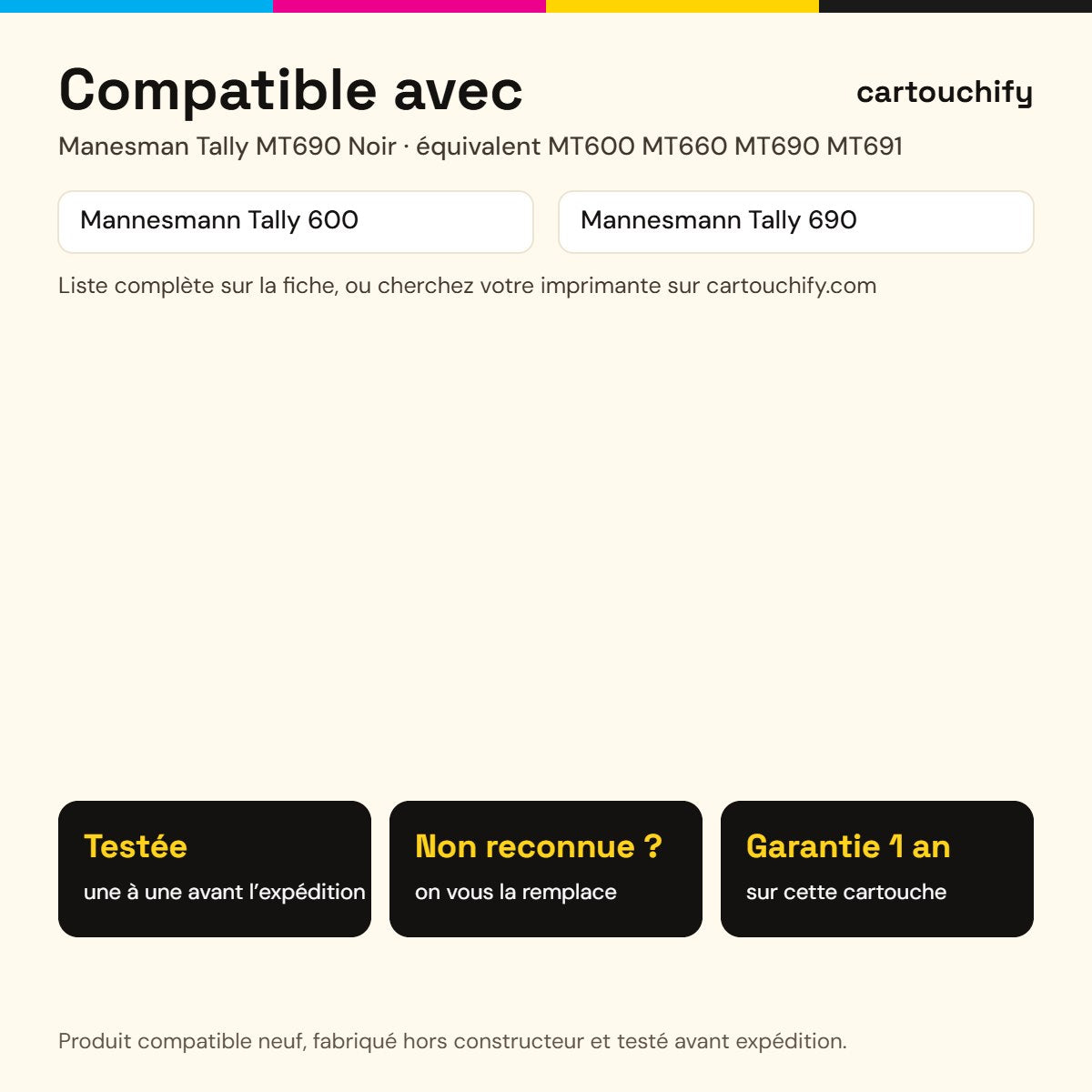 Imprimantes compatibles avec Manesman Tally MT690 Ruban Noir compatible équivalent à MT600 MT660 MT690 MT691