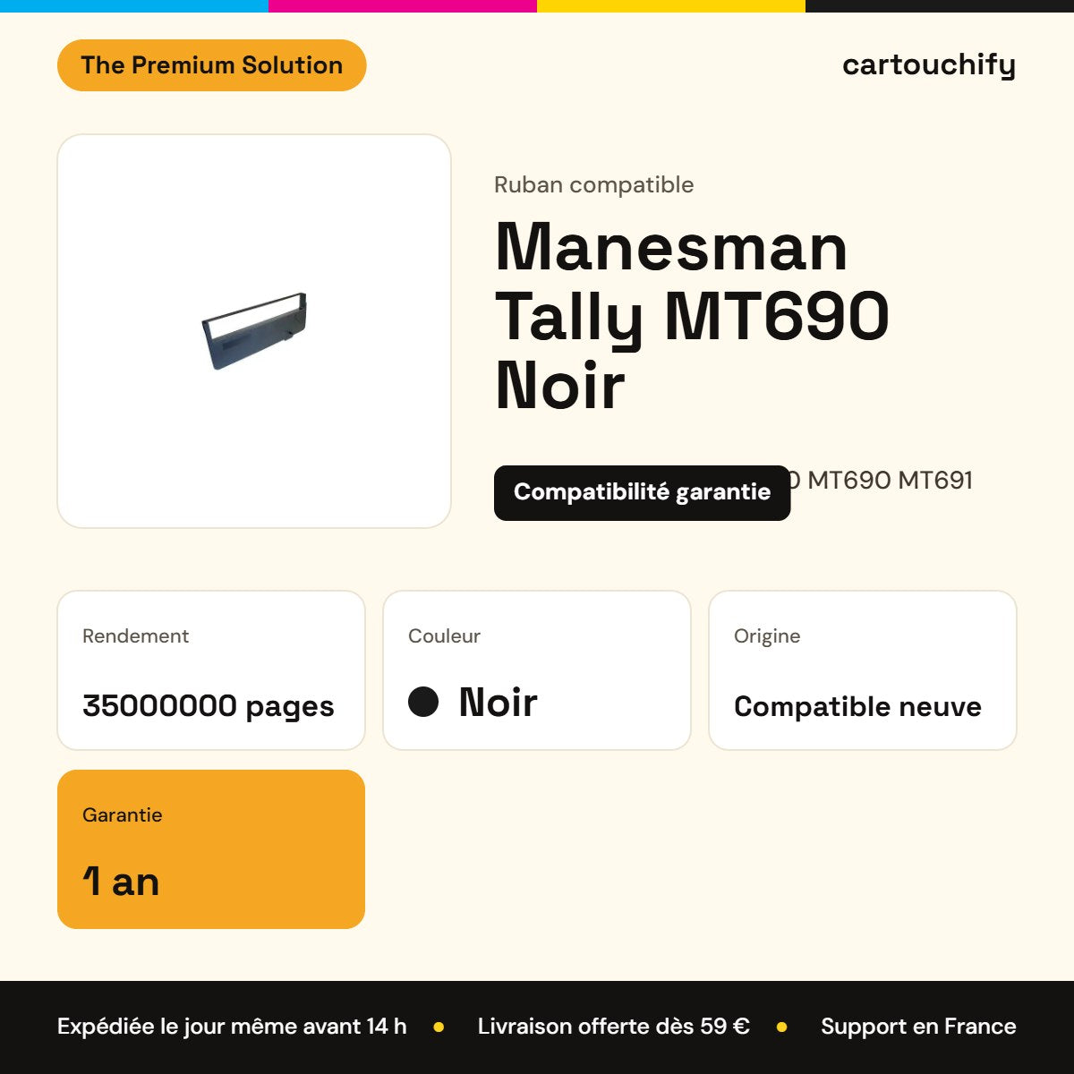 Manesman Tally MT690 Ruban Noir compatible équivalent à MT600 MT660 MT690 MT691 : caractéristiques