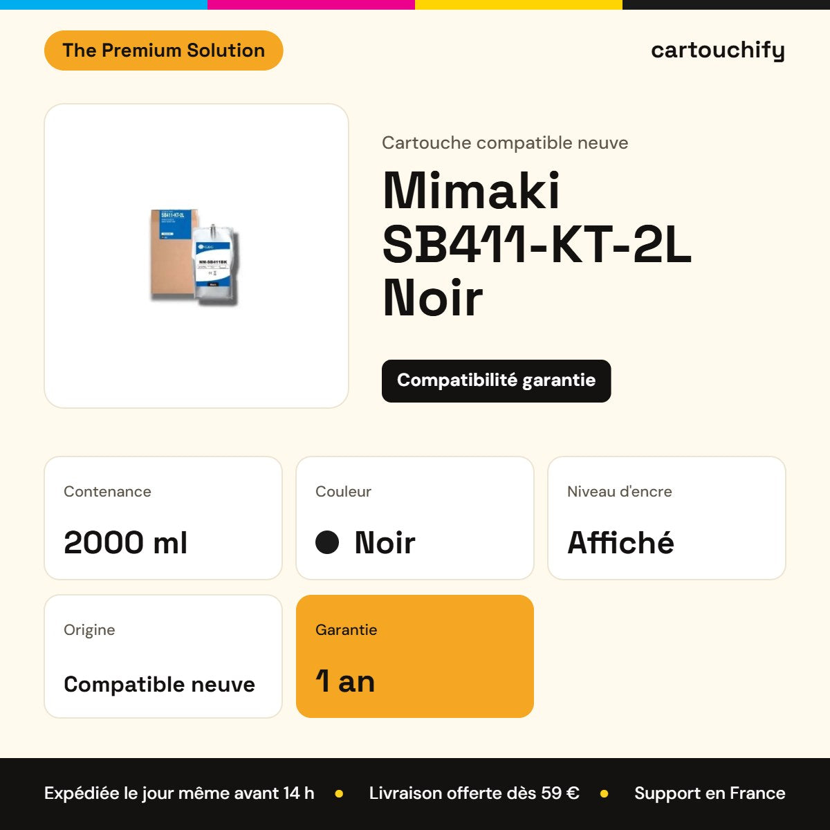 Mimaki SB411-KT-2L Cartouche Noir compatible : caractéristiques