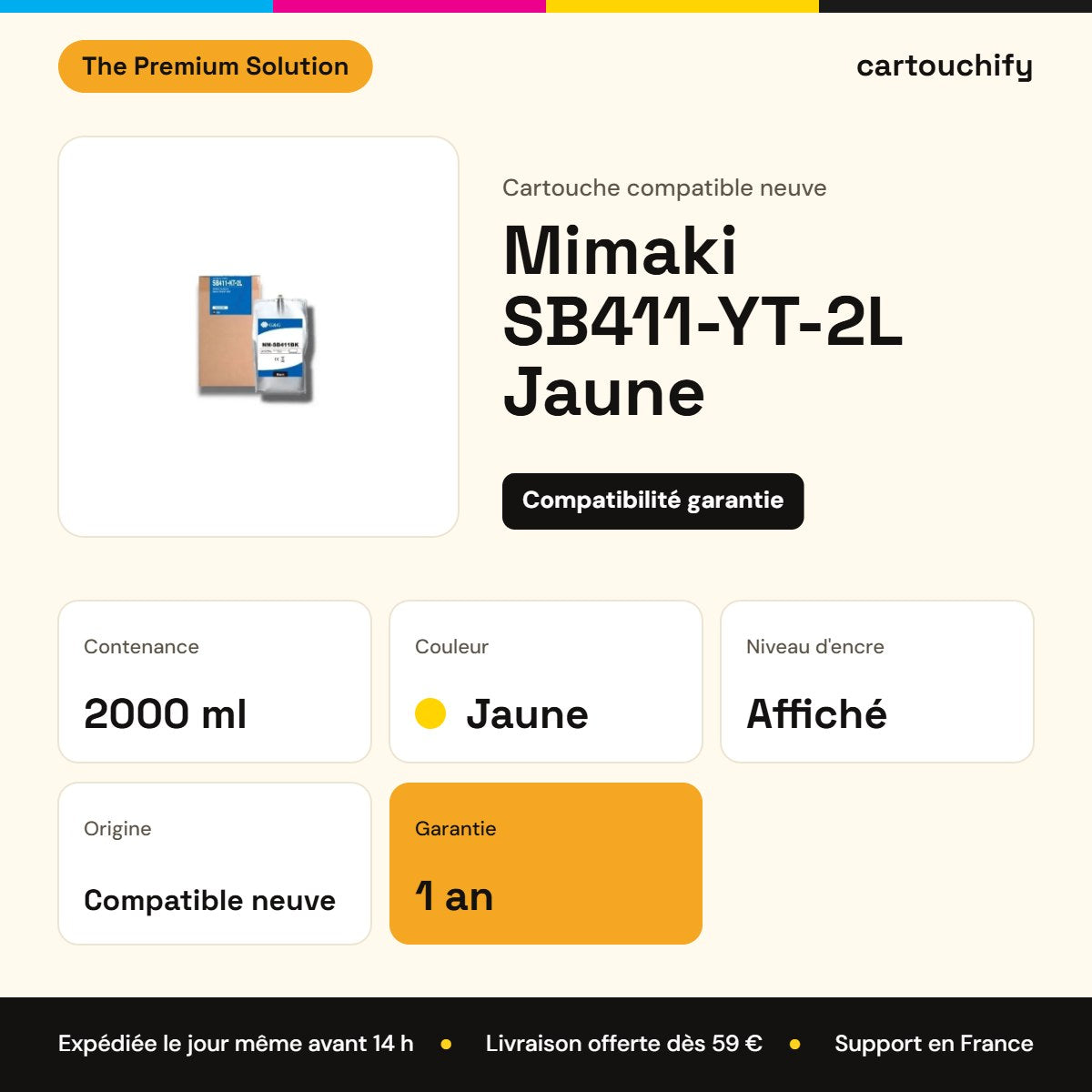 Mimaki SB411-YT-2L Cartouche Jaune compatible : caractéristiques