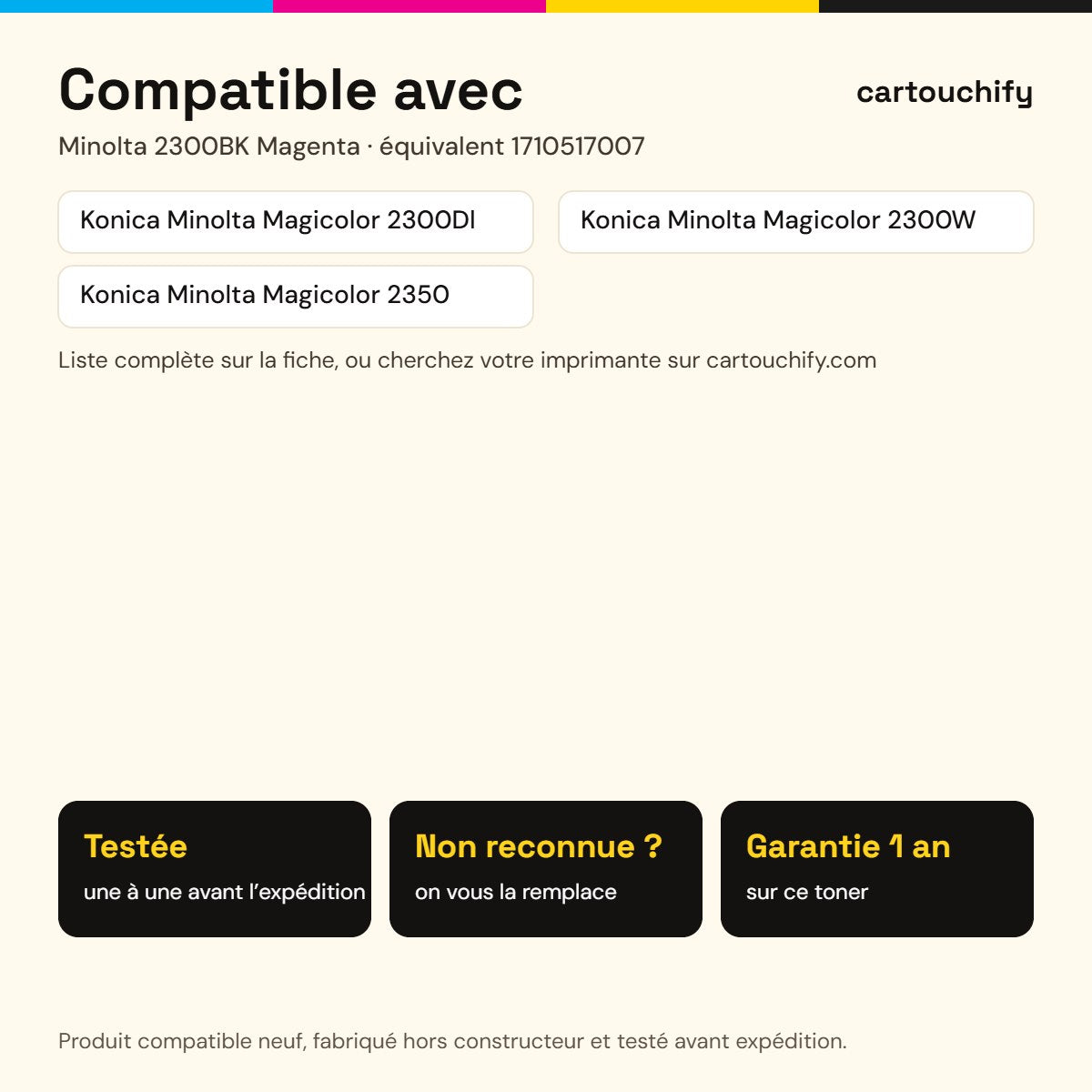 Imprimantes compatibles avec Minolta 2300BK Toner Magenta compatible équivalent à 1710517007