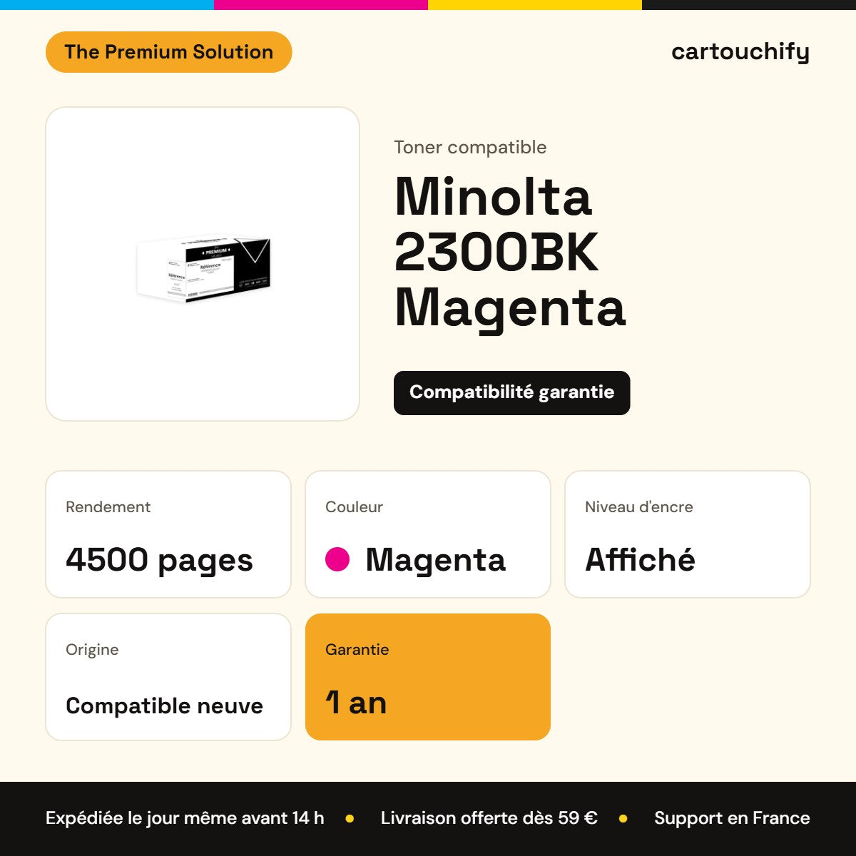 Minolta 2300BK Toner Magenta compatible équivalent à 1710517007 : caractéristiques