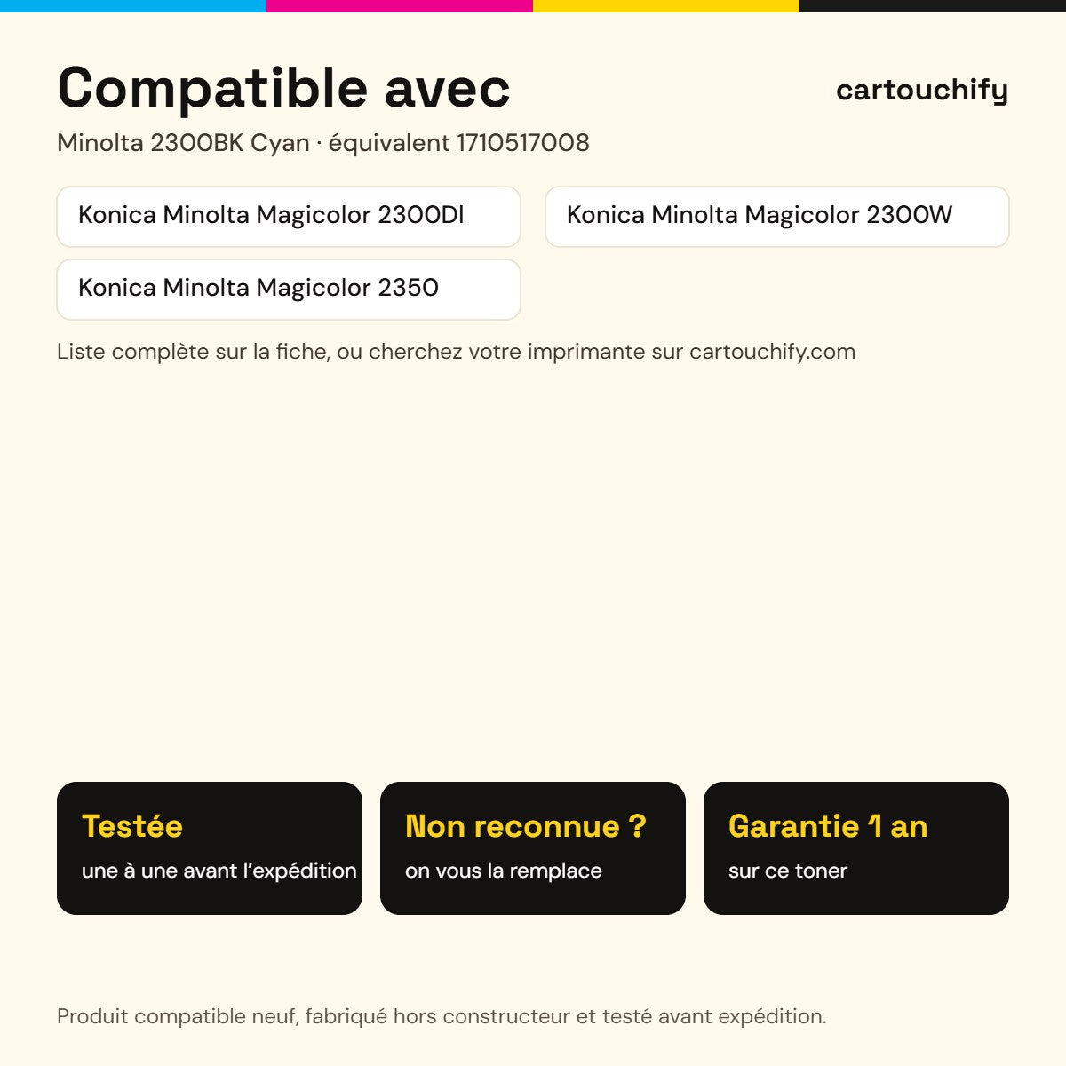 Imprimantes compatibles avec Minolta 2300BK Toner Cyan compatible équivalent à 1710517008