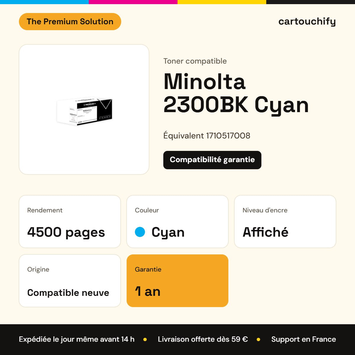 Minolta 2300BK Toner Cyan compatible équivalent à 1710517008 : caractéristiques