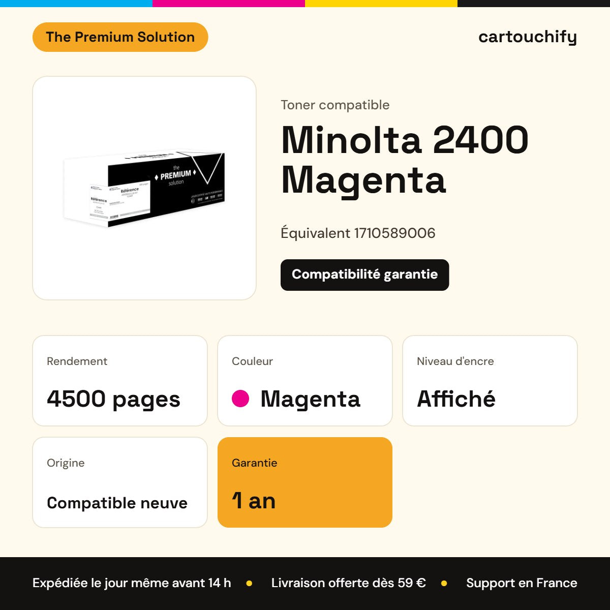 Minolta 2400 Toner Magenta compatible équivalent à 1710589006 : caractéristiques