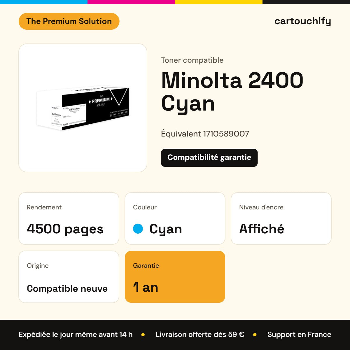 Minolta 2400 Toner Cyan compatible équivalent à 1710589007 : caractéristiques