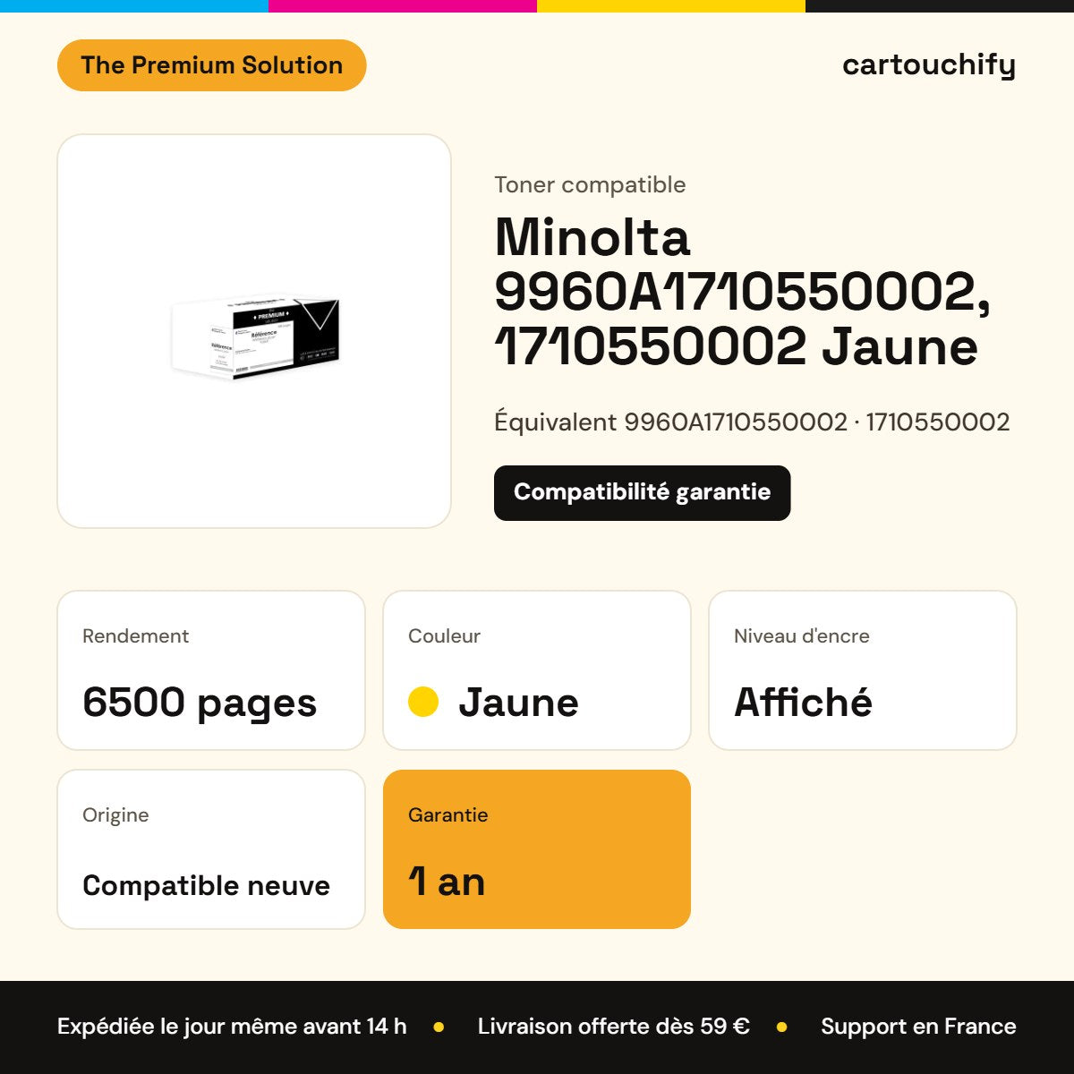 Minolta 9960A1710550002, 1710550002 Toner Jaune compatible équivalent à 9960A1710550002, 1710550002 : caractéristiques