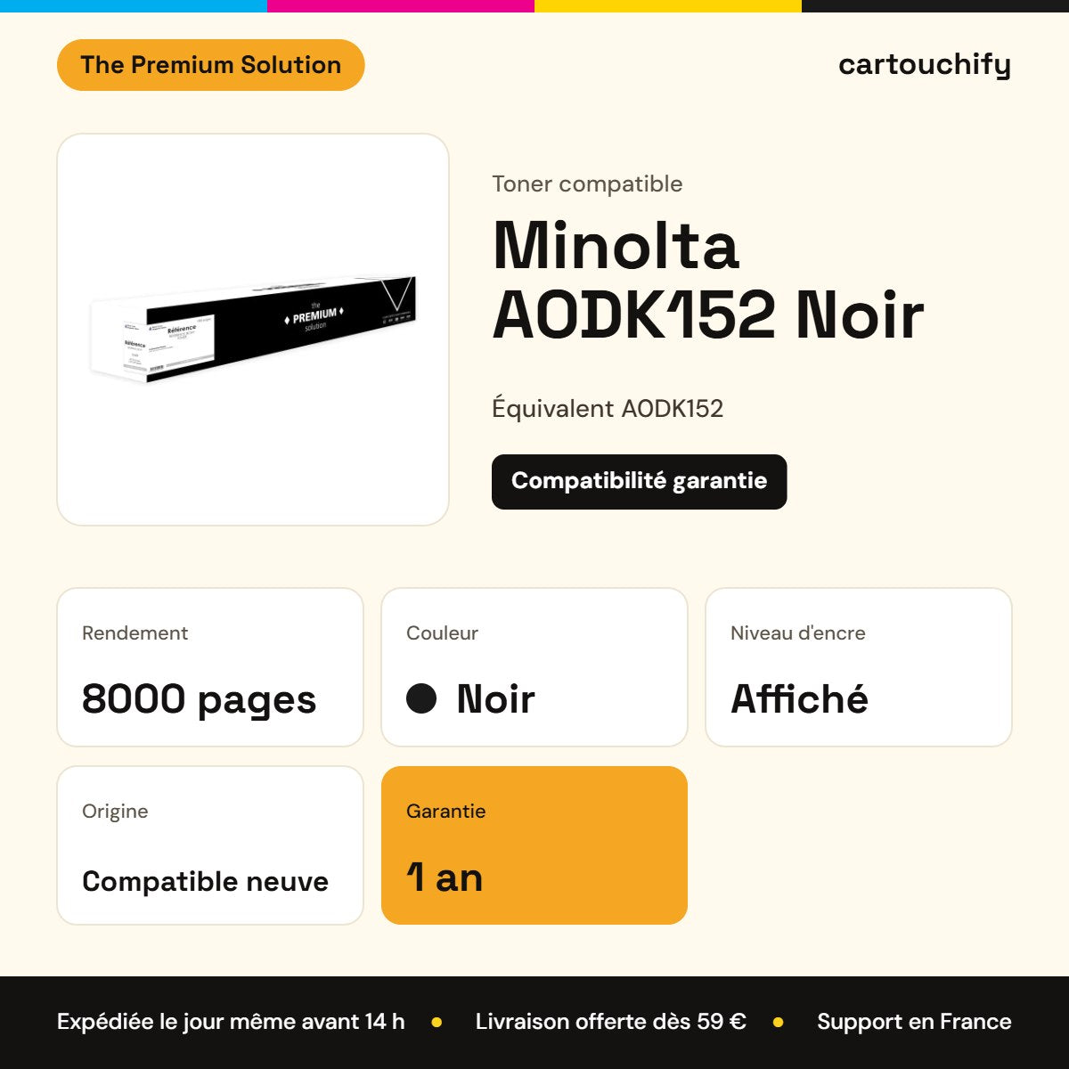 Minolta AODK152 Toner Noir compatible équivalent à A0DK152 : caractéristiques
