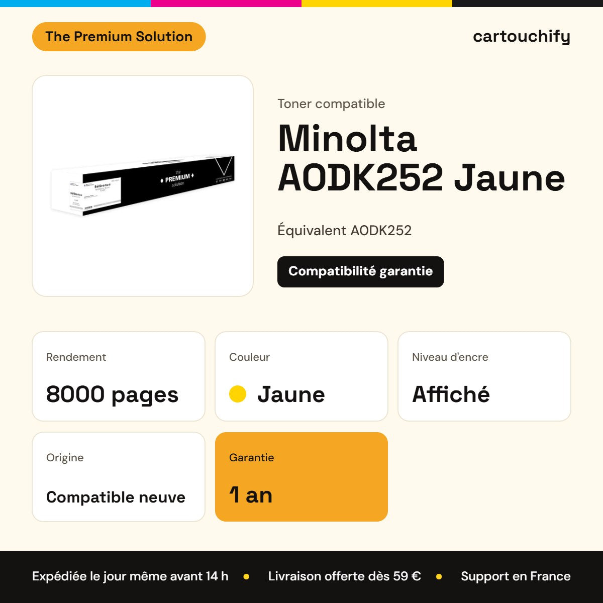 Minolta AODK252 Toner Jaune compatible équivalent à A0DK252 : caractéristiques