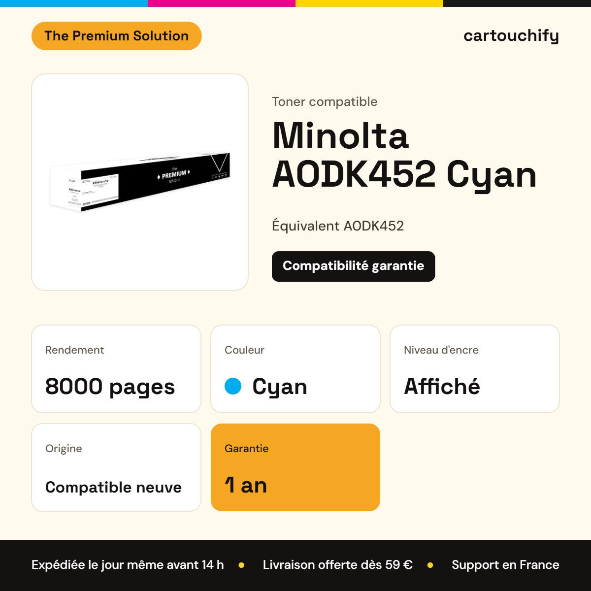 Minolta AODK452 Toner Cyan compatible équivalent à A0DK452 : caractéristiques