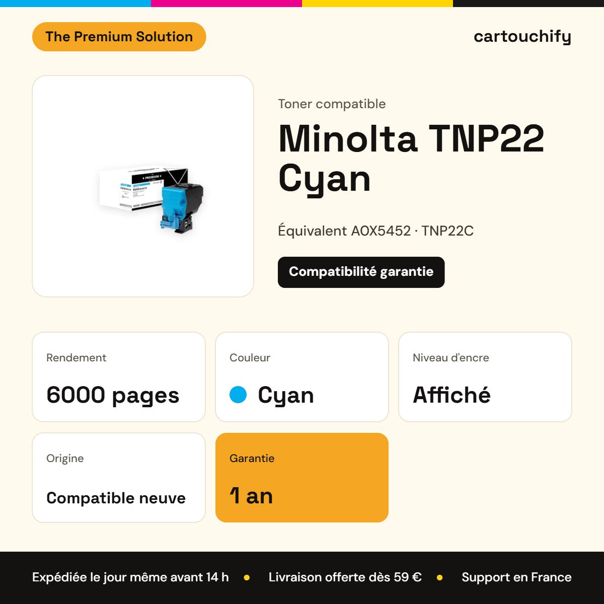 Minolta TNP22 Toner Cyan compatible équivalent à A0X5452, TNP22C : caractéristiques