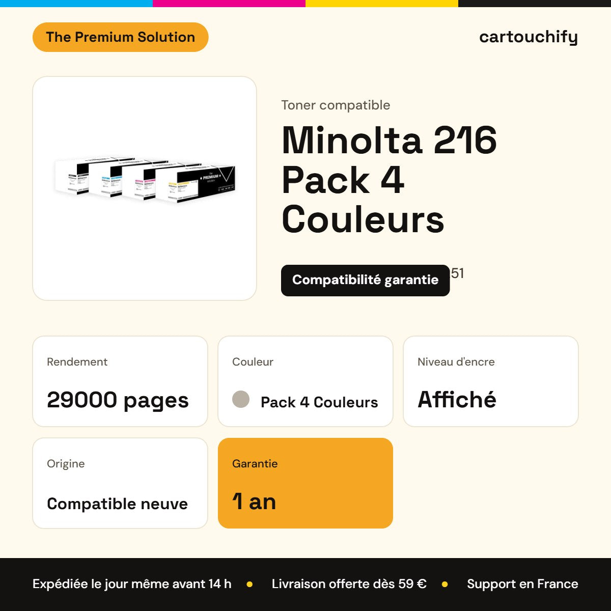 Minolta 216 Toner Pack 4 Couleurs compatible équivalent à A11G151, G251, G351 : caractéristiques