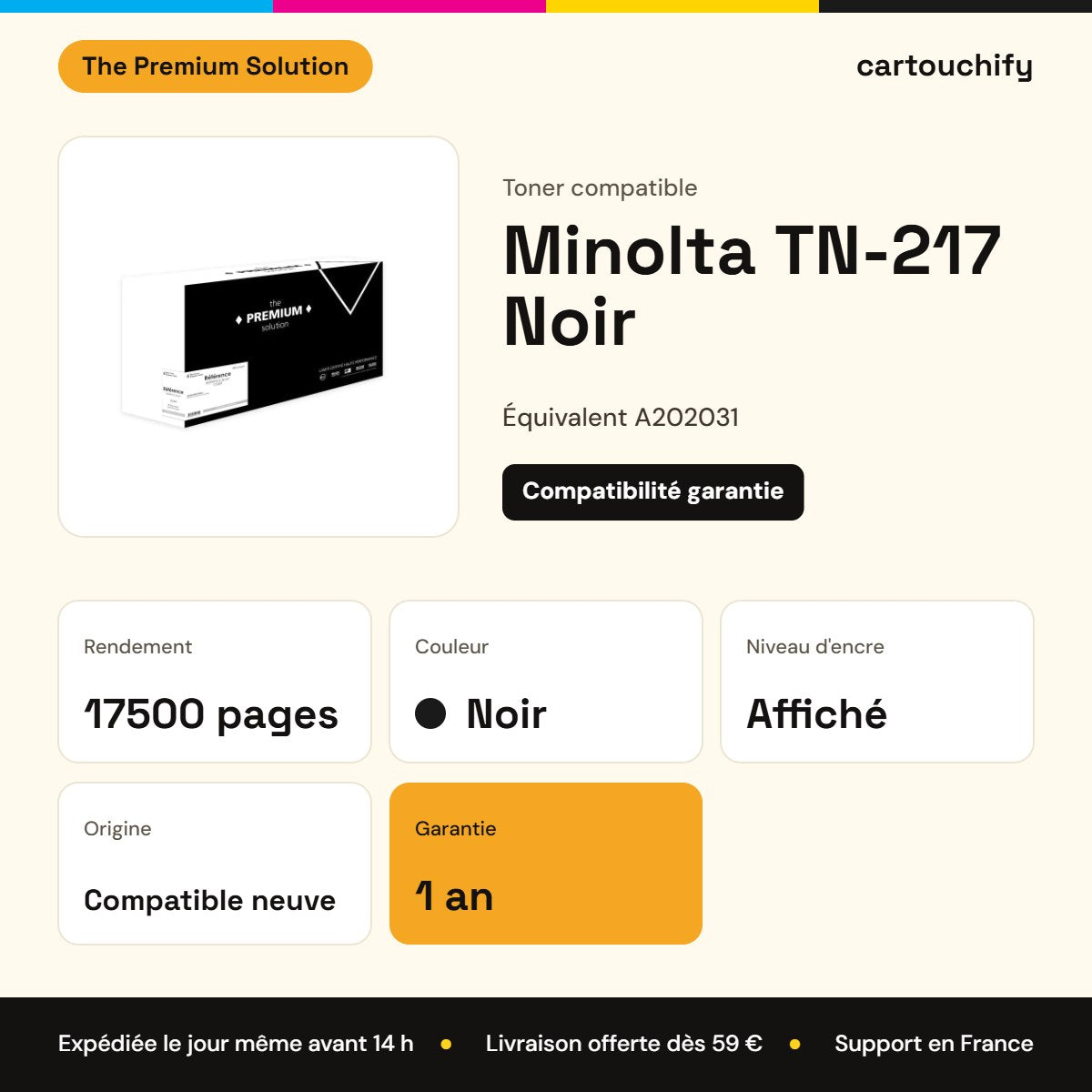 Minolta TN-217 Toner Noir compatible équivalent à A202031 : caractéristiques