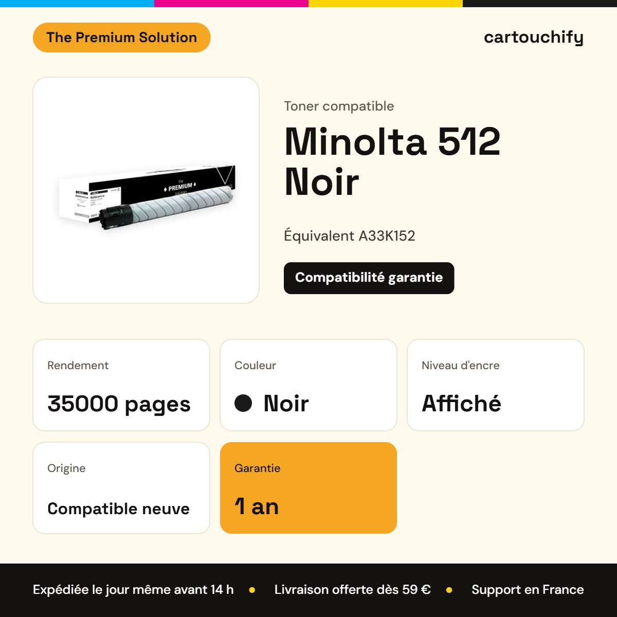 Minolta 512 Toner Noir compatible équivalent à A33K152 : caractéristiques