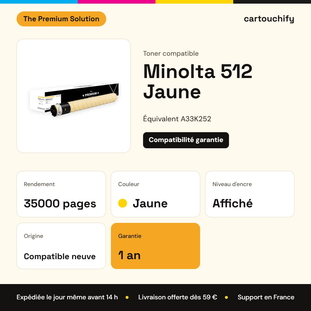 Minolta 512 Toner Jaune compatible équivalent à A33K252 : caractéristiques