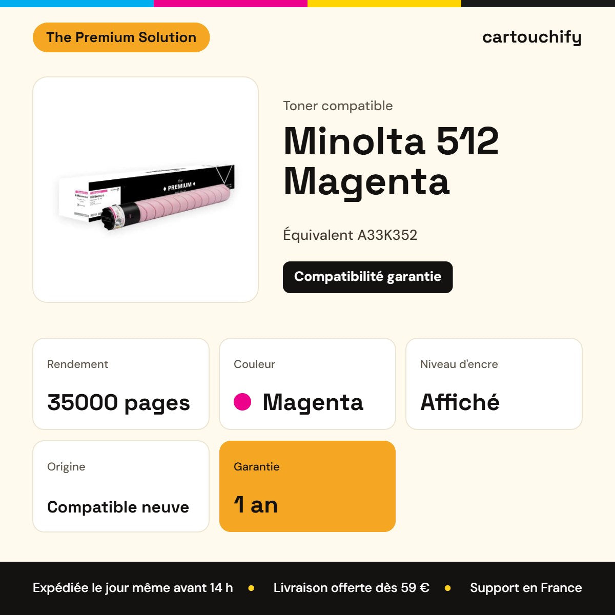 Minolta 512 Toner Magenta compatible équivalent à A33K352 : caractéristiques