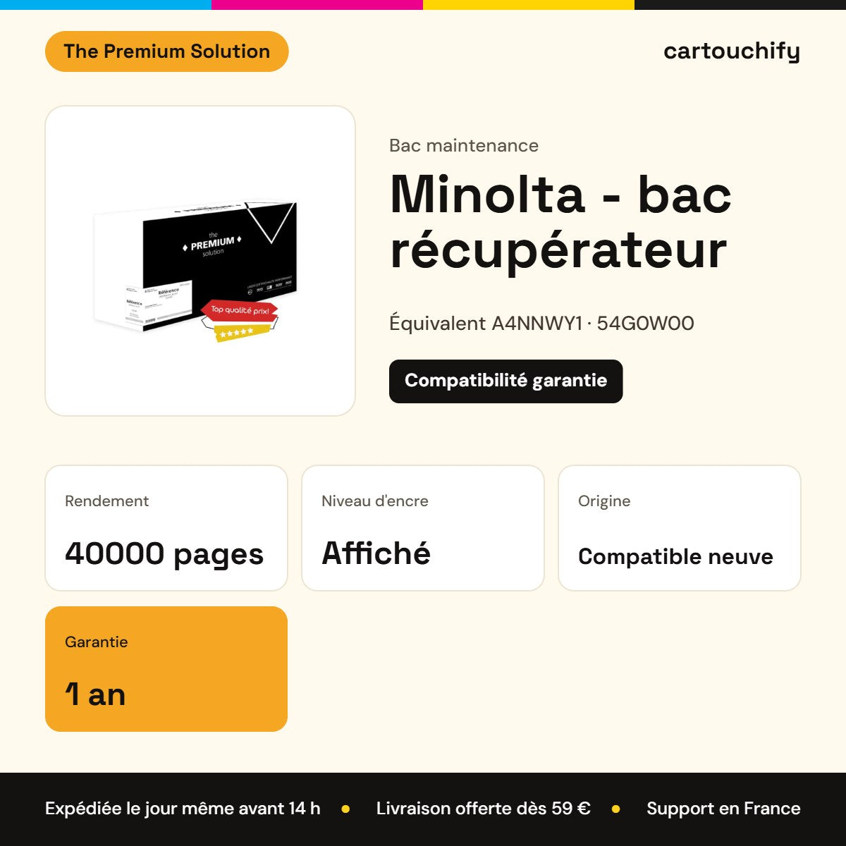 Minolta - bac récupérateur équivalent à A4NNWY1, 54G0W00 : caractéristiques