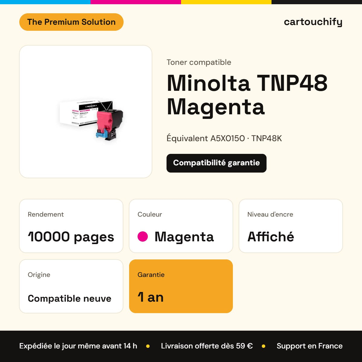 Minolta TNP48 Toner Magenta compatible équivalent à A5X0350, TNP48M : caractéristiques