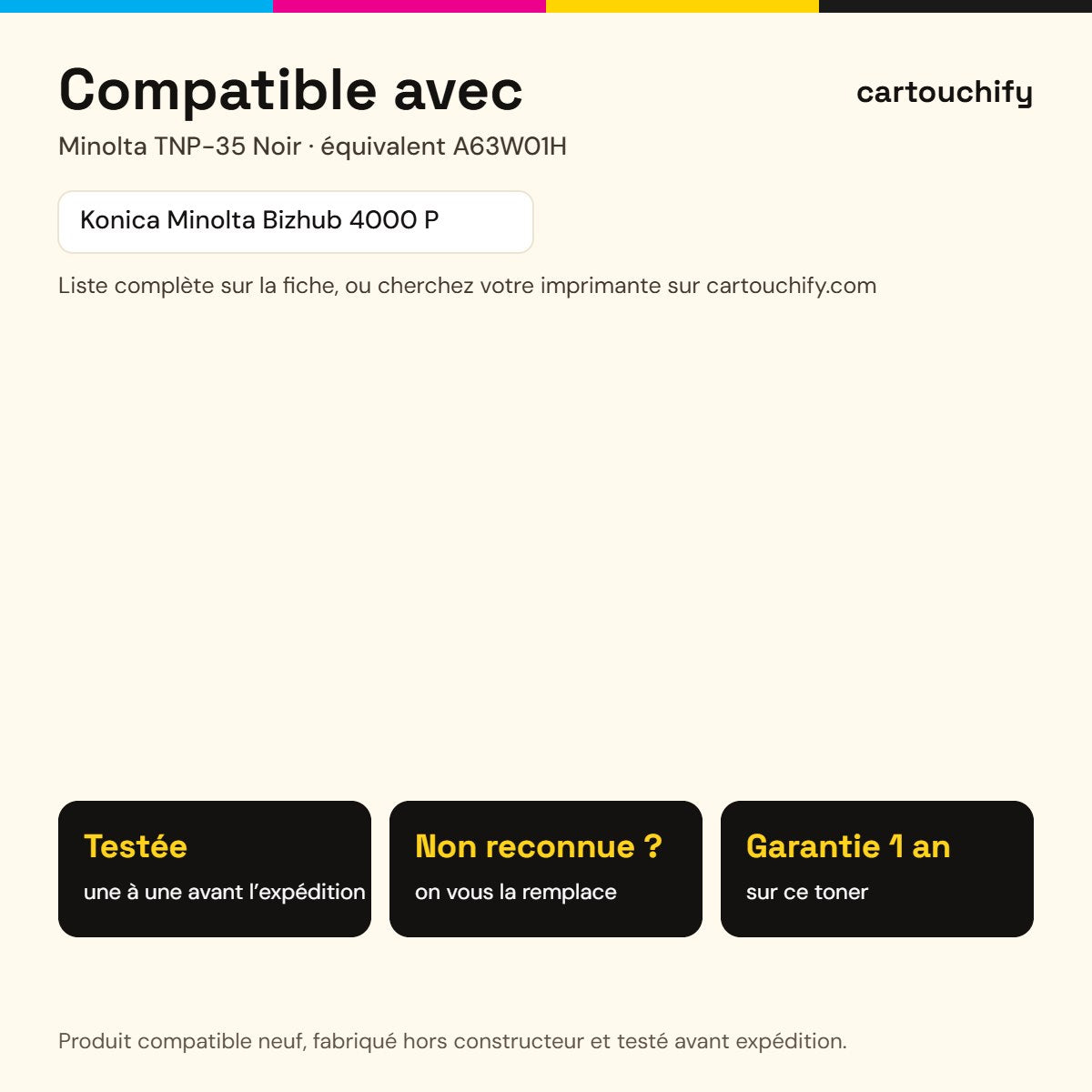 Imprimantes compatibles avec Minolta TNP-35 Toner Noir compatible équivalent à A63W01H