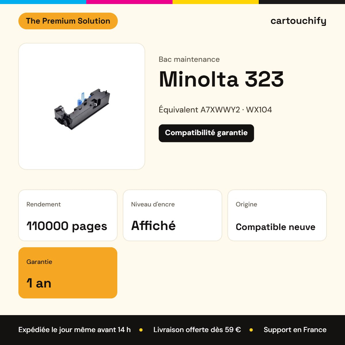 Minolta 323 Bac maintenance compatible équivalent à A7XWWY2, WX104 : caractéristiques