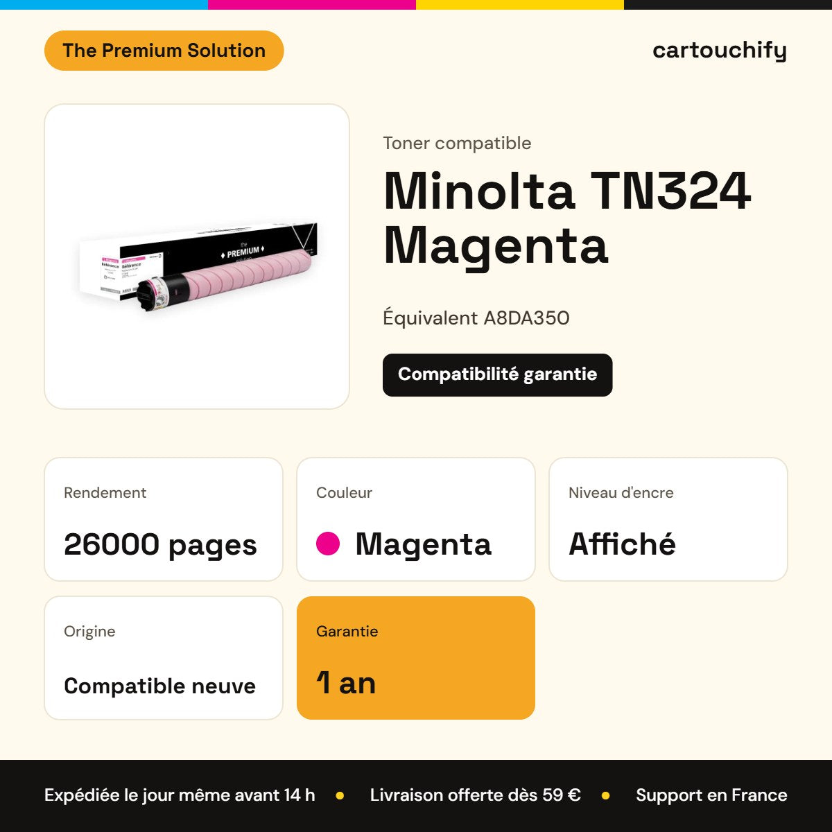 Minolta TN324 Toner Magenta compatible équivalent à A8DA350 : caractéristiques