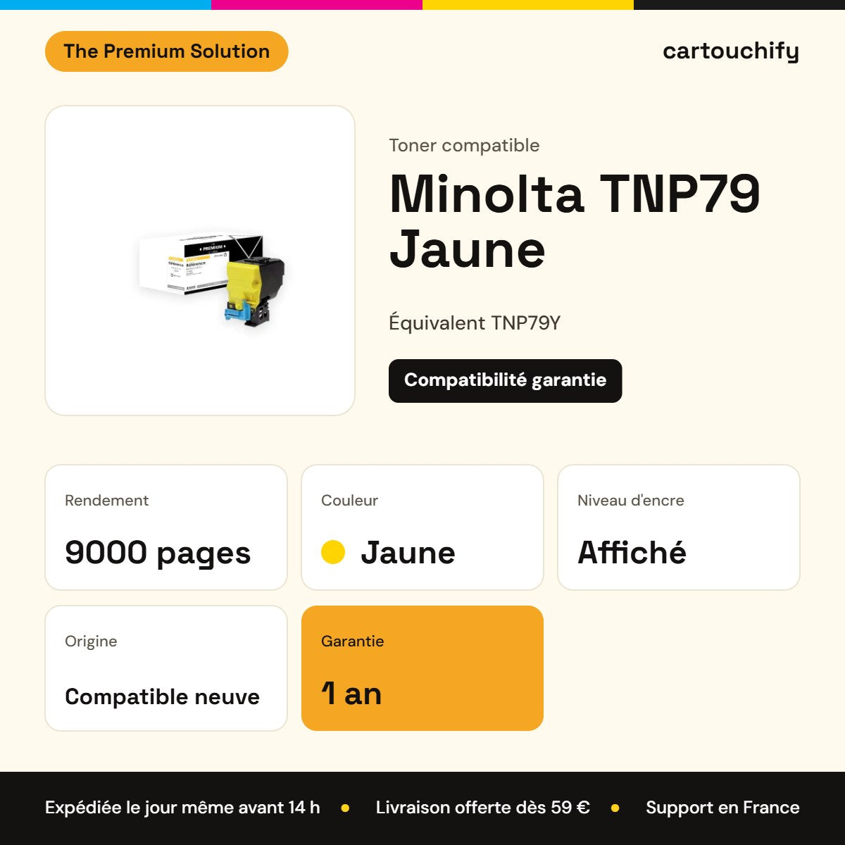 Minolta TNP79 Toner Jaune compatible équivalent à AAJW250, TNP-79 Y : caractéristiques