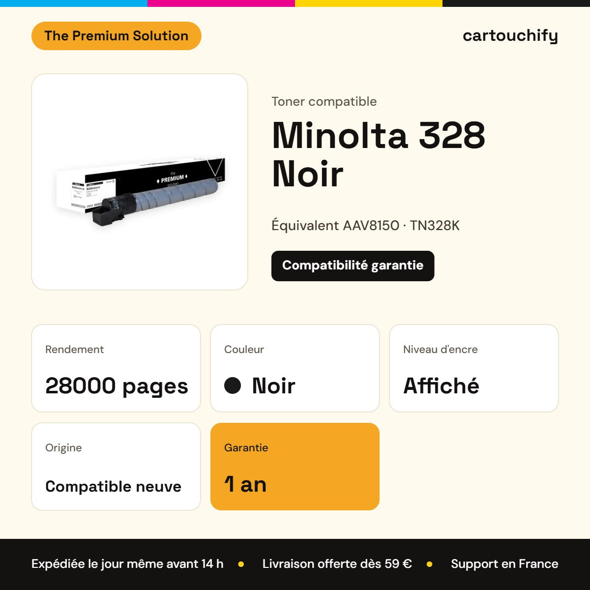 Minolta 328 Toner Noir compatible équivalent à AAV8150, TN328K : caractéristiques