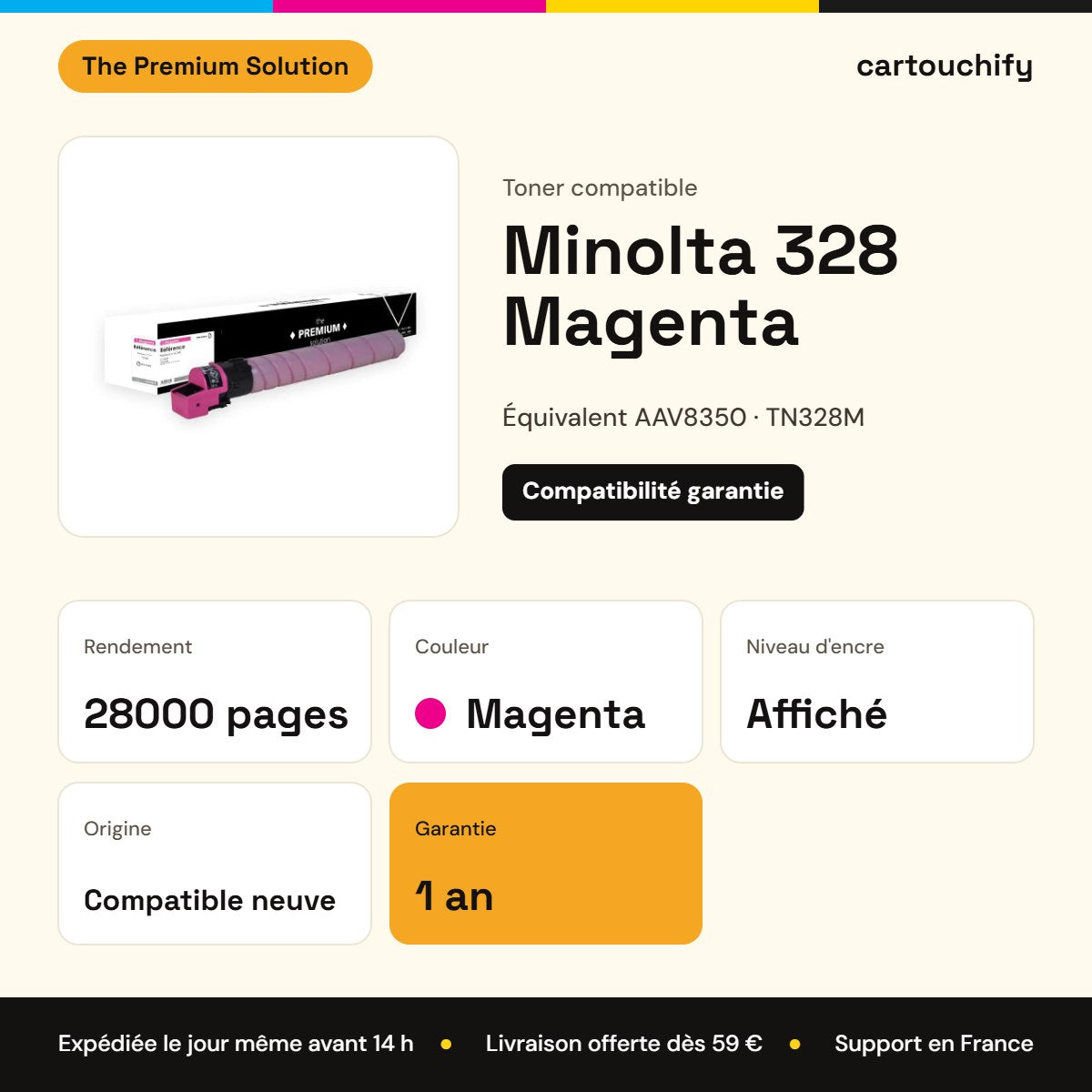 Minolta 328 Toner Magenta compatible équivalent à AAV8350, TN328M : caractéristiques