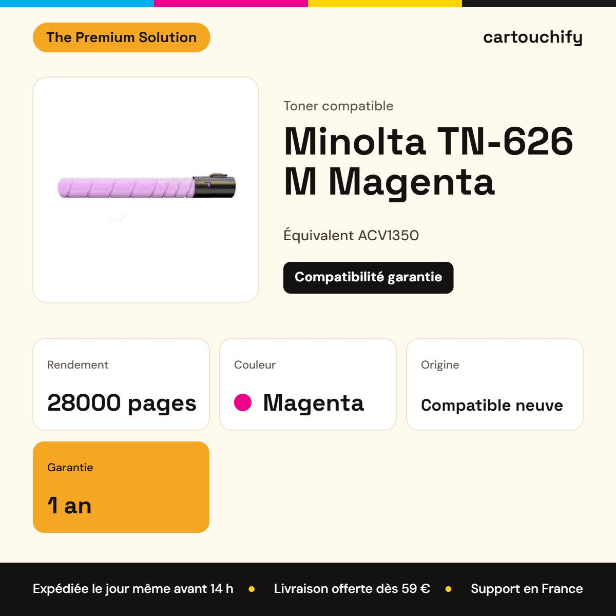 Minolta TN-626 M Toner Magenta compatible équivalent à ACV1350 · Premier Prix : caractéristiques