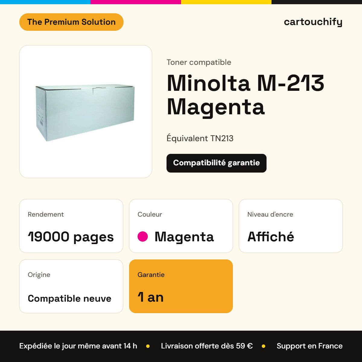 Minolta M-213 Toner Magenta compatible équivalent à TN213 : caractéristiques
