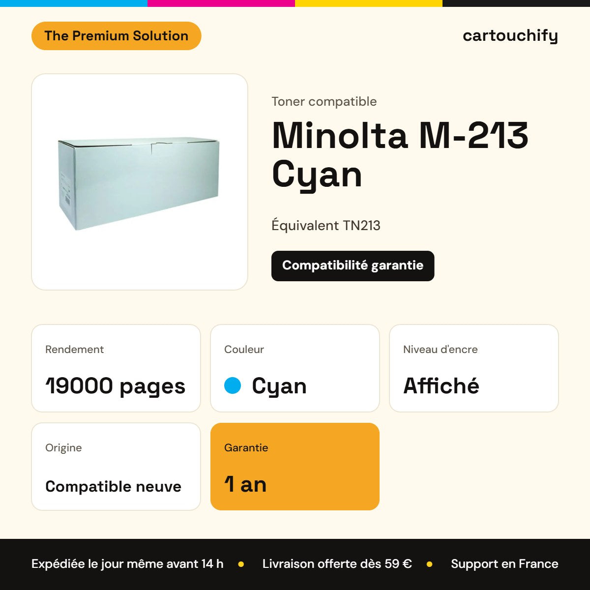 Minolta M-213 Toner Cyan compatible équivalent à TN213 : caractéristiques