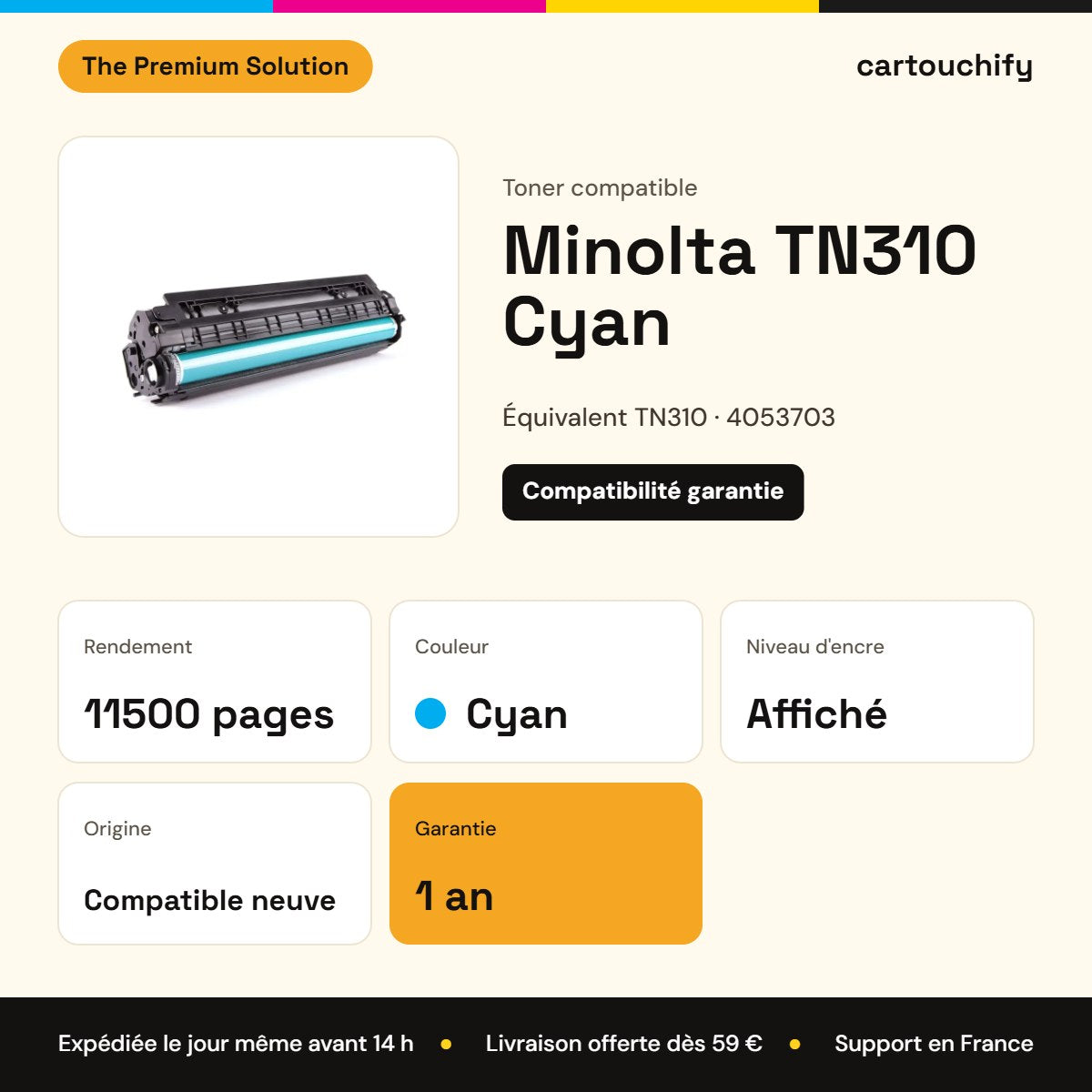 Minolta TN310 Toner Cyan compatible équivalent à 4053703 : caractéristiques