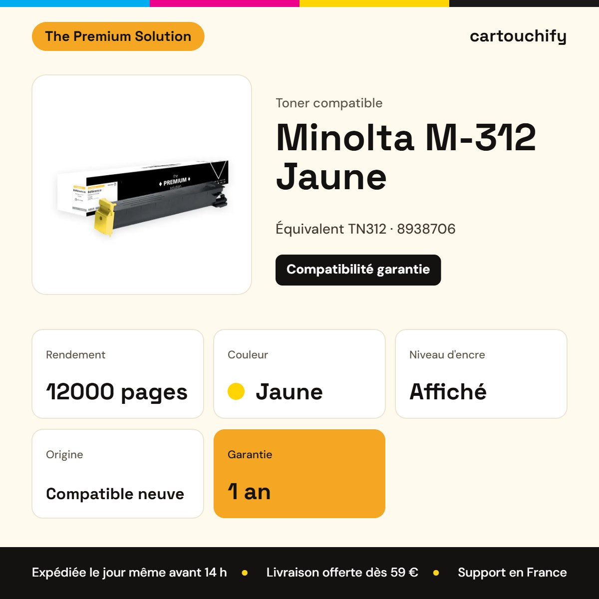 Minolta M-312 Toner Jaune compatible équivalent à TN312, 8938706 : caractéristiques