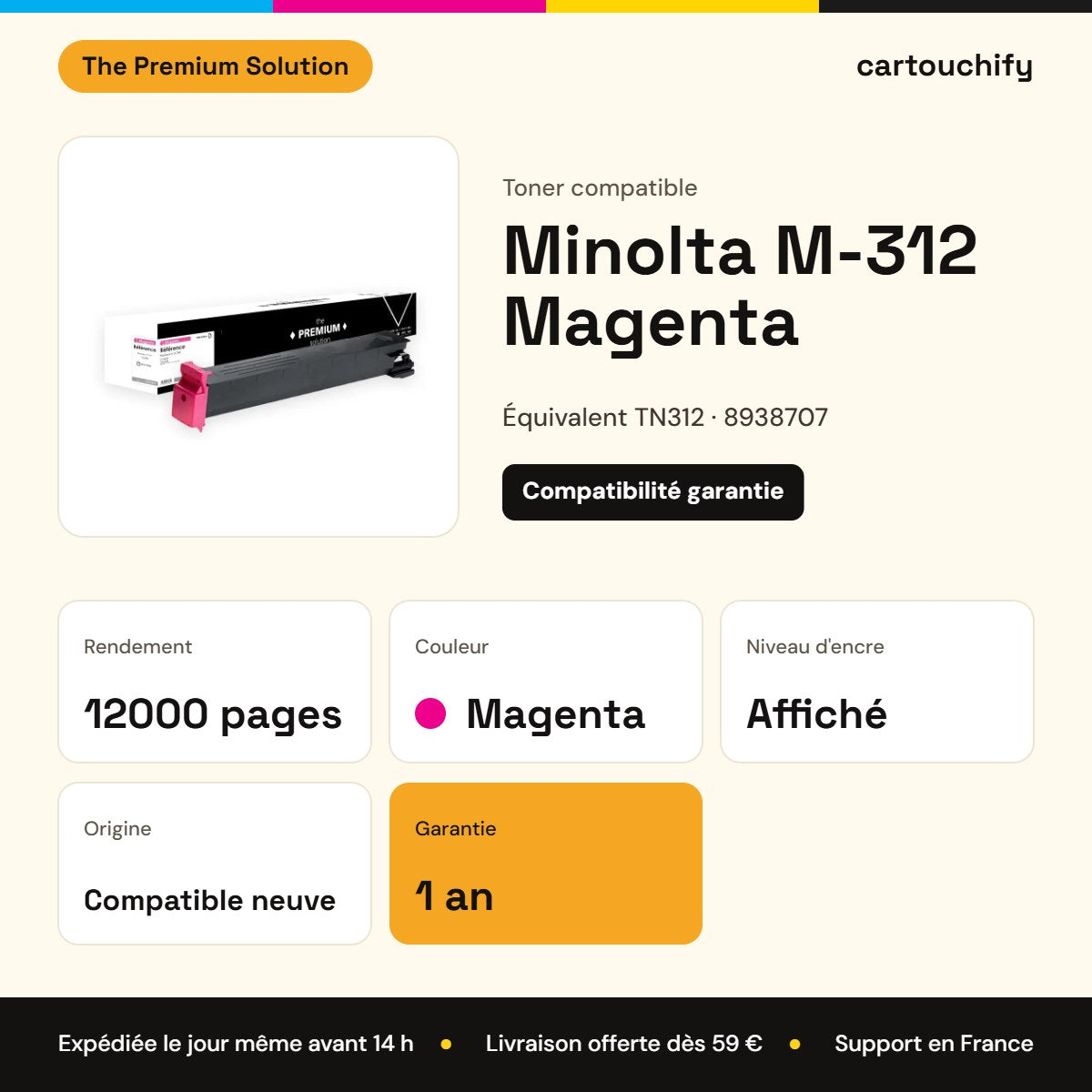 Minolta M-312 Toner Magenta compatible équivalent à TN312, 8938707 : caractéristiques