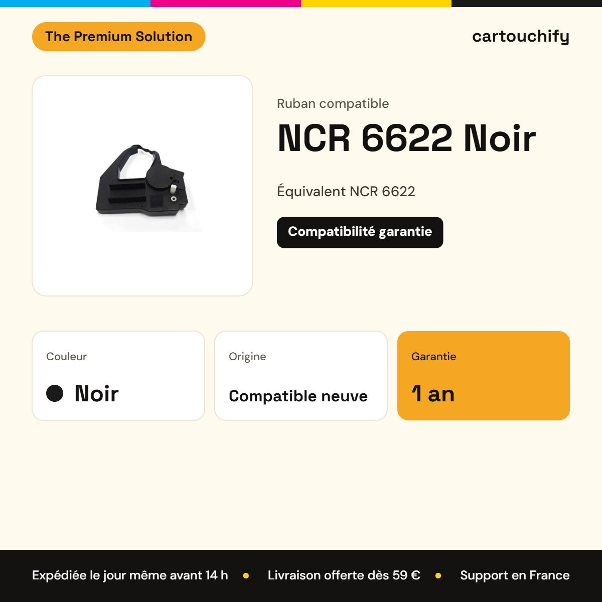 NCR 6622 Ruban Noir compatible équivalent à NCR 6622 : caractéristiques