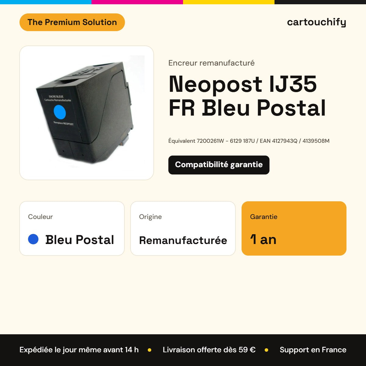 Neopost IJ35 FR Encreur Noir compatible équivalent à EAN 4127943Q, 4139508M : caractéristiques