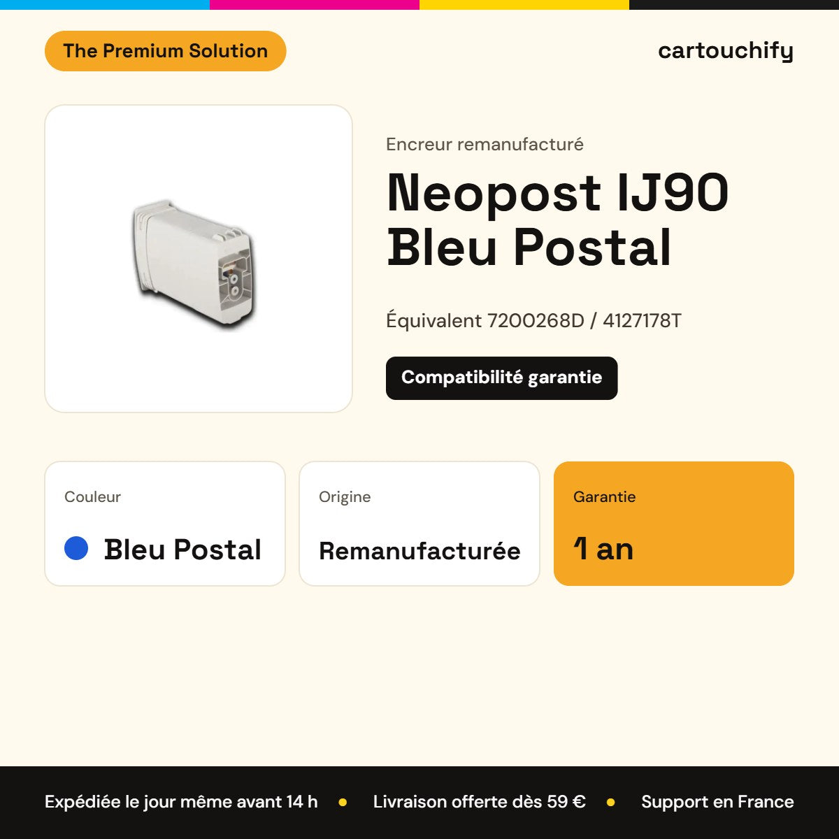 Neopost IJ90 Encreur Noir compatible équivalent à 7200268D, 4127178T : caractéristiques