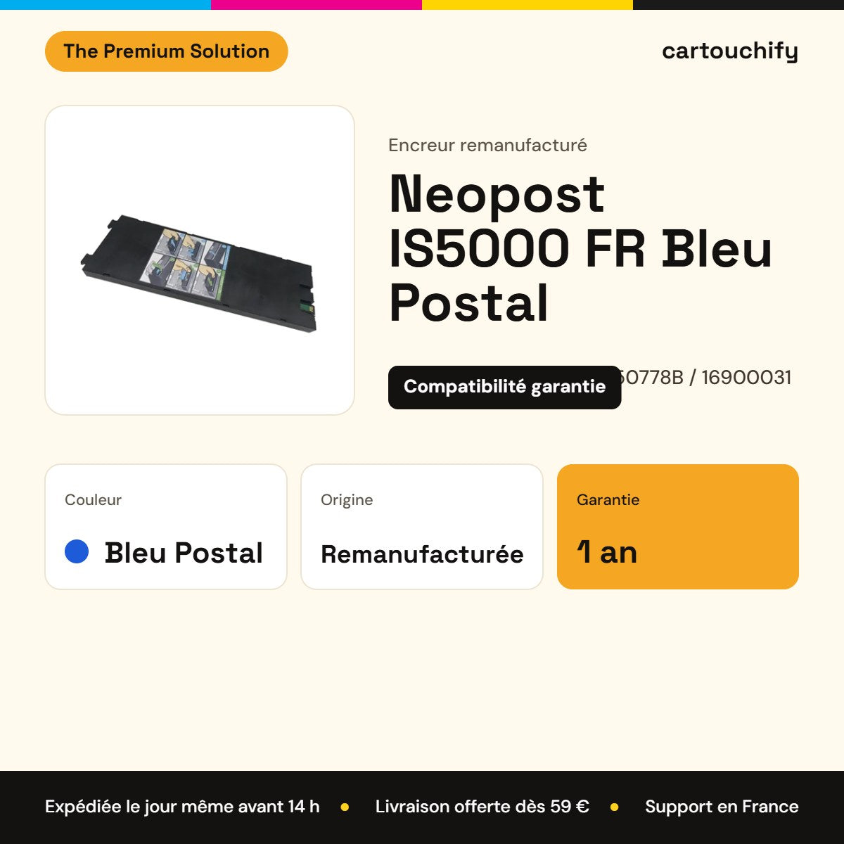 Neopost IS5000 FR Encreur Noir compatible équivalent à 7210587L, 4150778B, 16900031 : caractéristiques