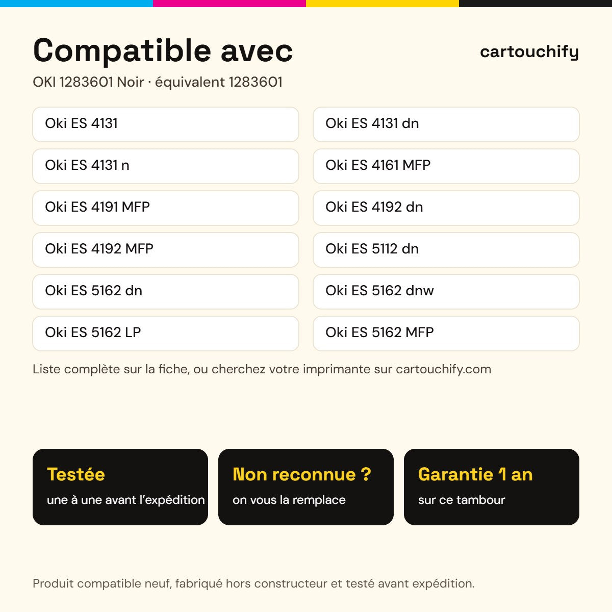 Imprimantes compatibles avec OKI 1283601 Tambour Noir compatible