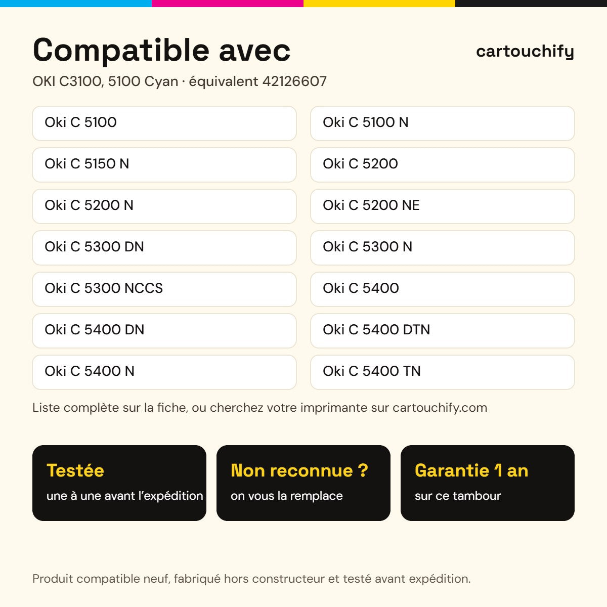 Imprimantes compatibles avec OKI C3100, 5100 Tambour Cyan compatible équivalent à 42126607