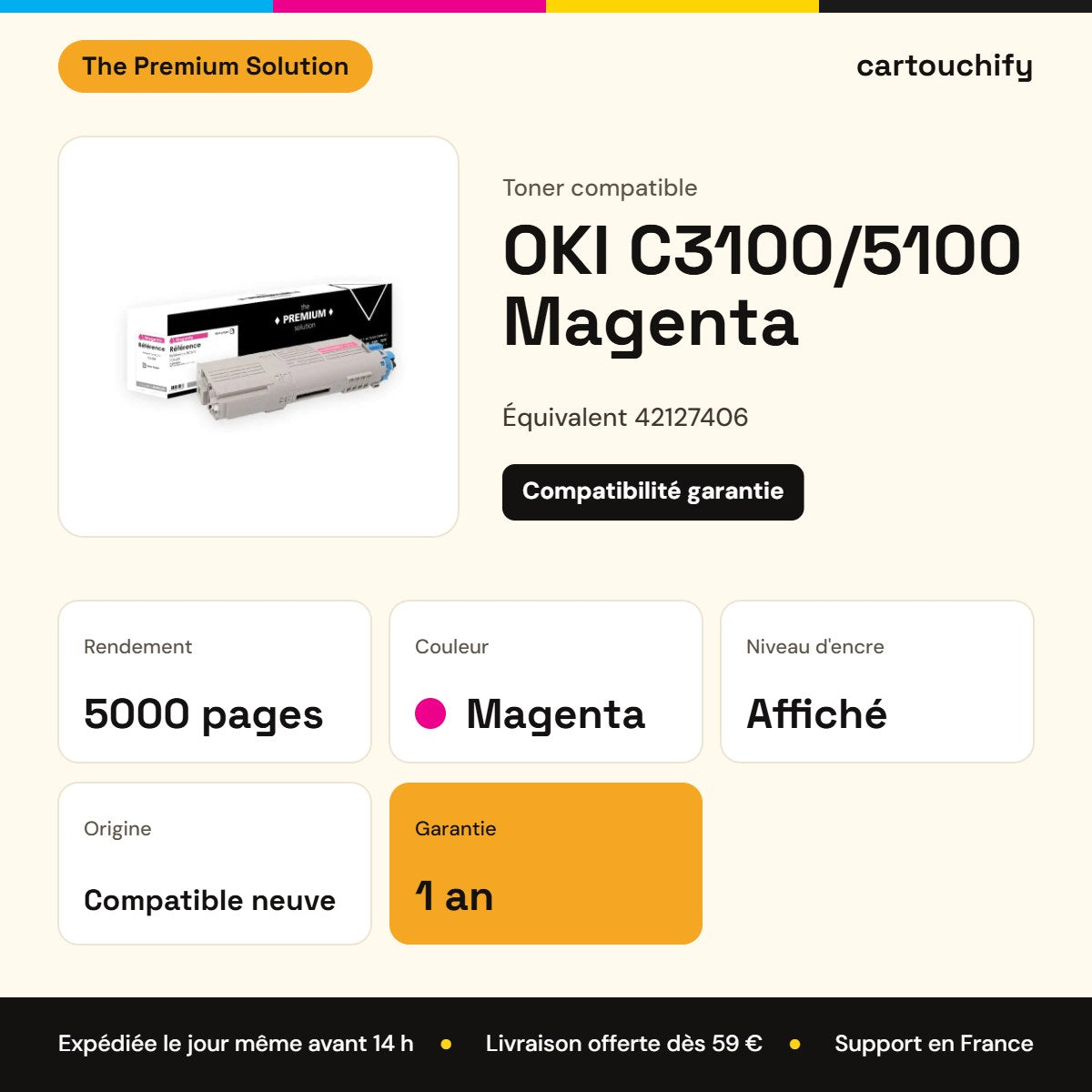 OKI C3100/5100 Toner Magenta compatible équivalent à 42127406 : caractéristiques