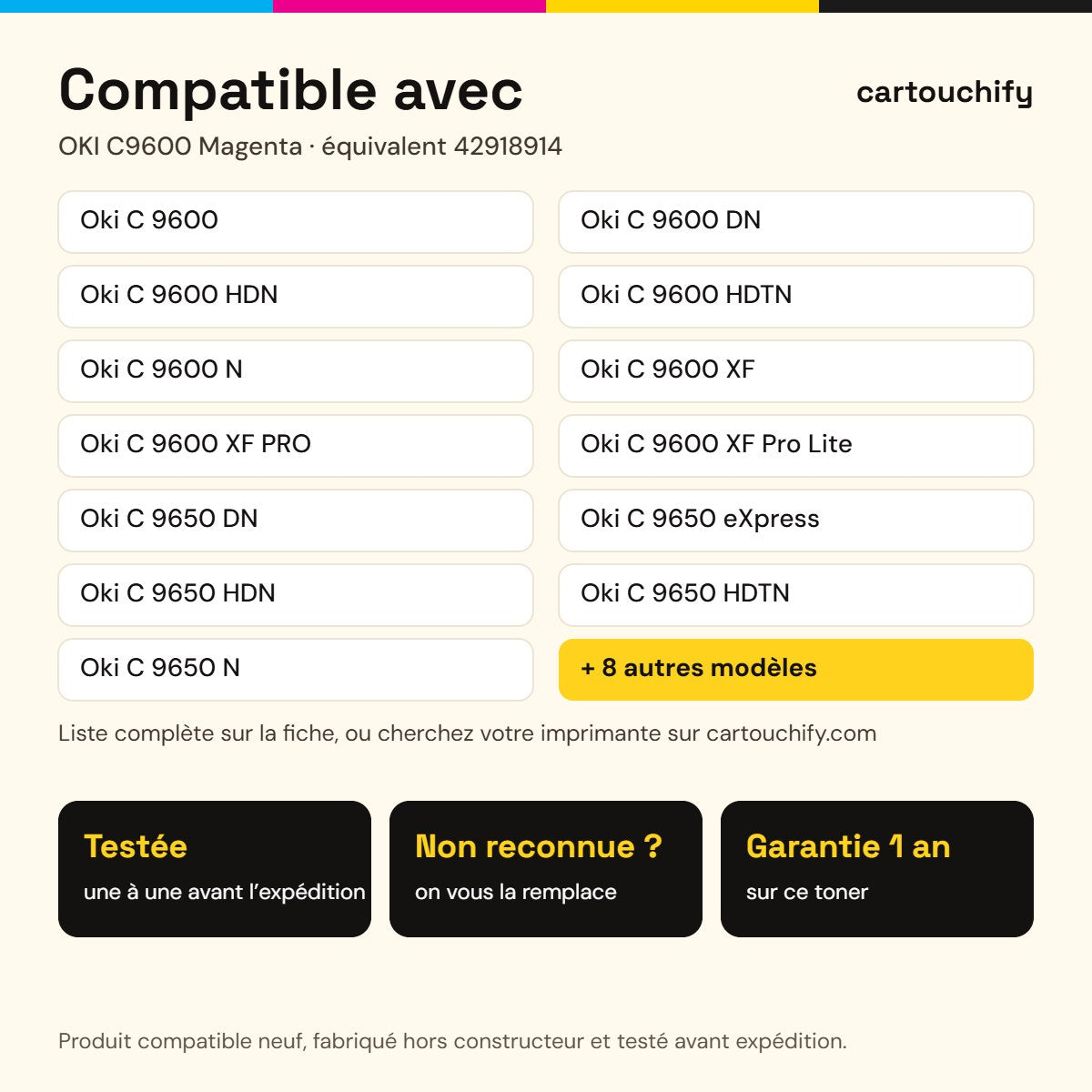 Imprimantes compatibles avec OKI C9600 Toner Magenta compatible équivalent à 42918914