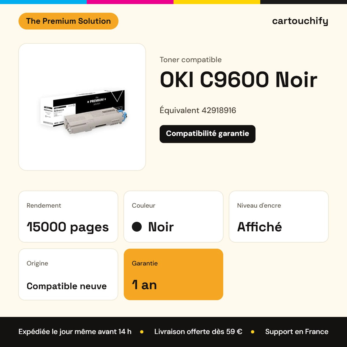 OKI C9600 Toner Noir compatible équivalent à 42918916 : caractéristiques