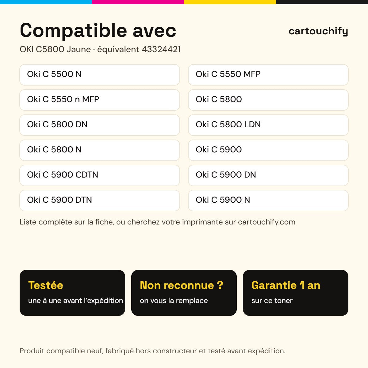 Imprimantes compatibles avec OKI C5800 Toner Jaune compatible équivalent à 43324421