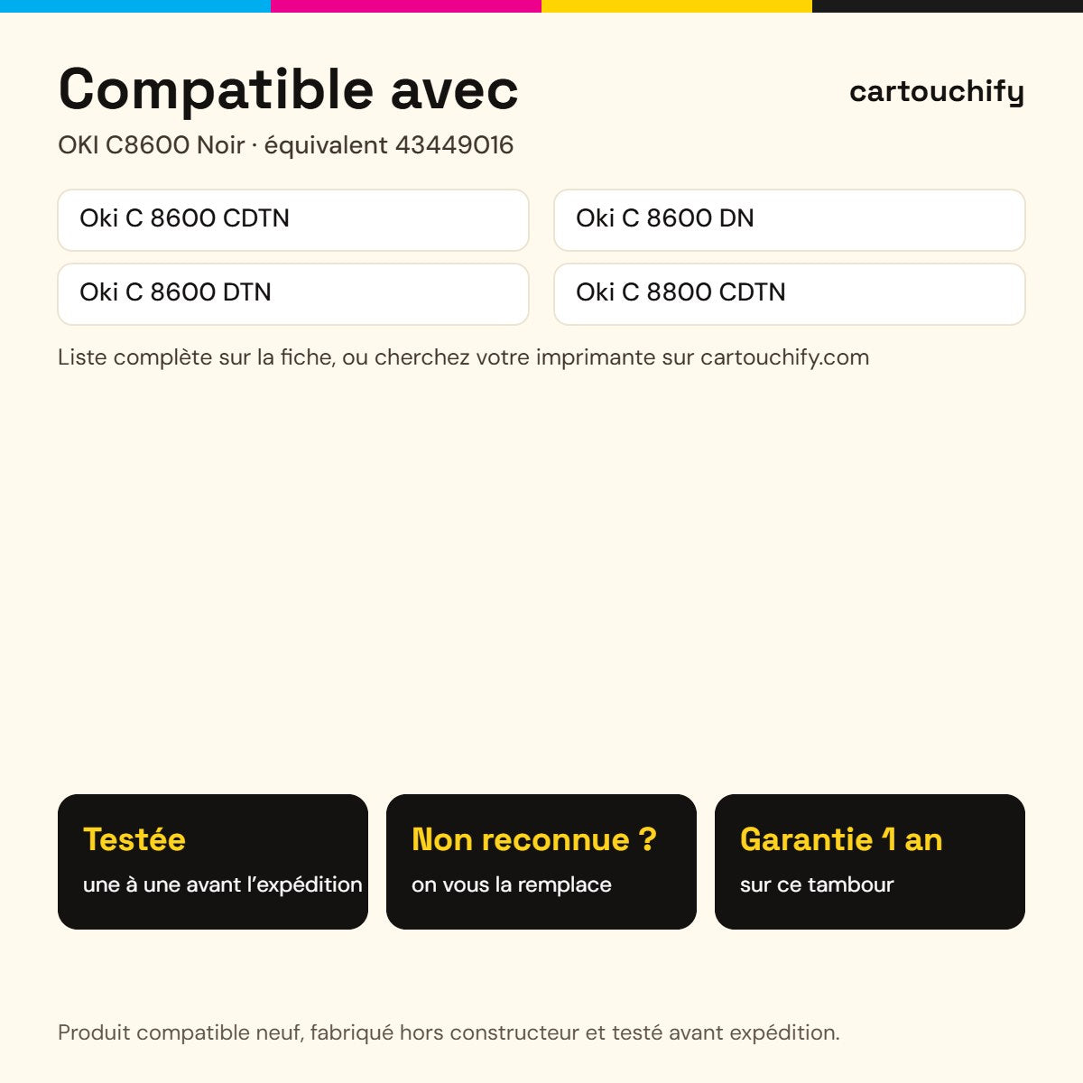 Imprimantes compatibles avec OKI C8600 Tambour Noir compatible équivalent à 43449016