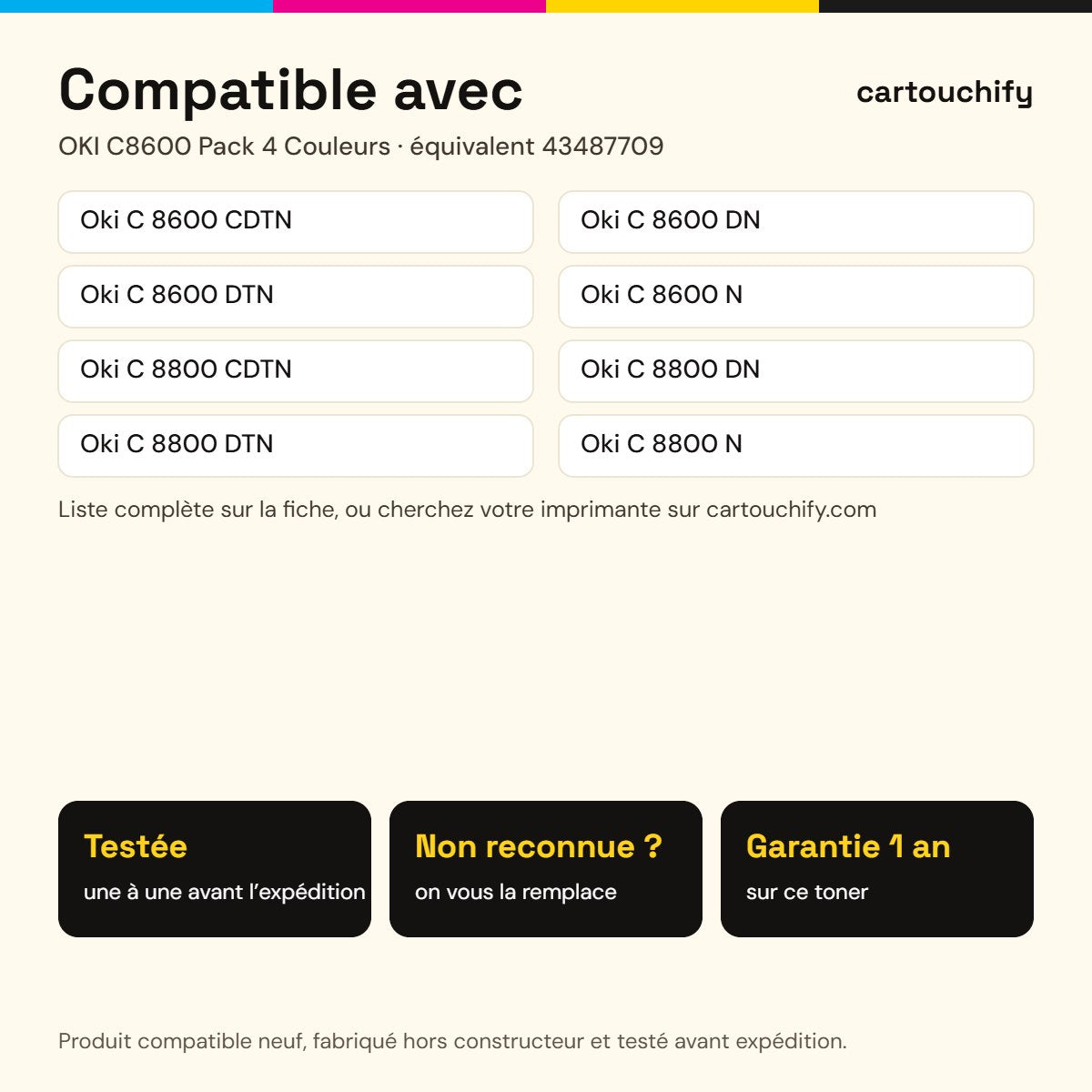 Imprimantes compatibles avec OKI C8600 Toner Pack 4 Couleurs compatible équivalent à 43487709, 43487710, 43487711