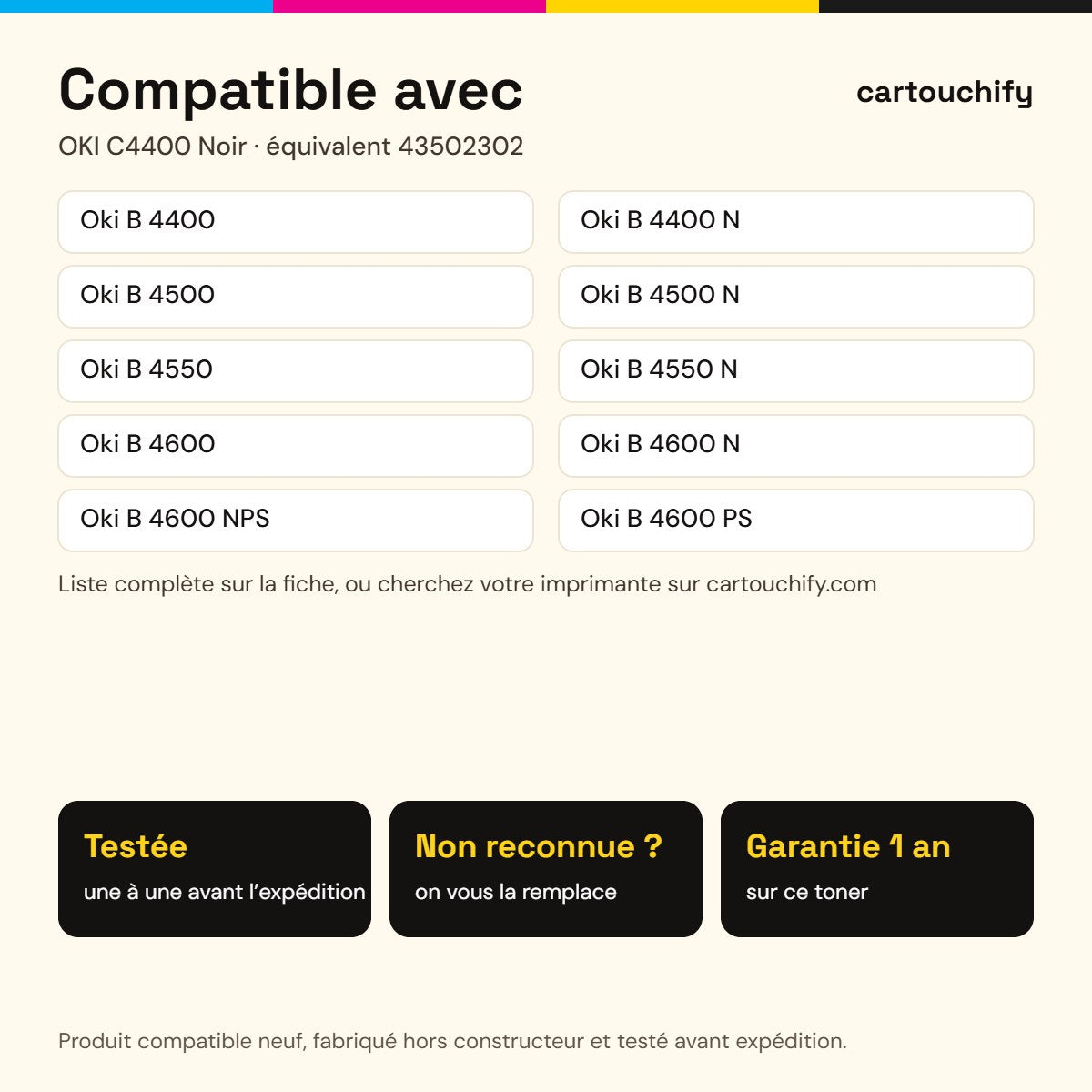 Imprimantes compatibles avec OKI C4400 Toner Noir compatible équivalent à 43502302