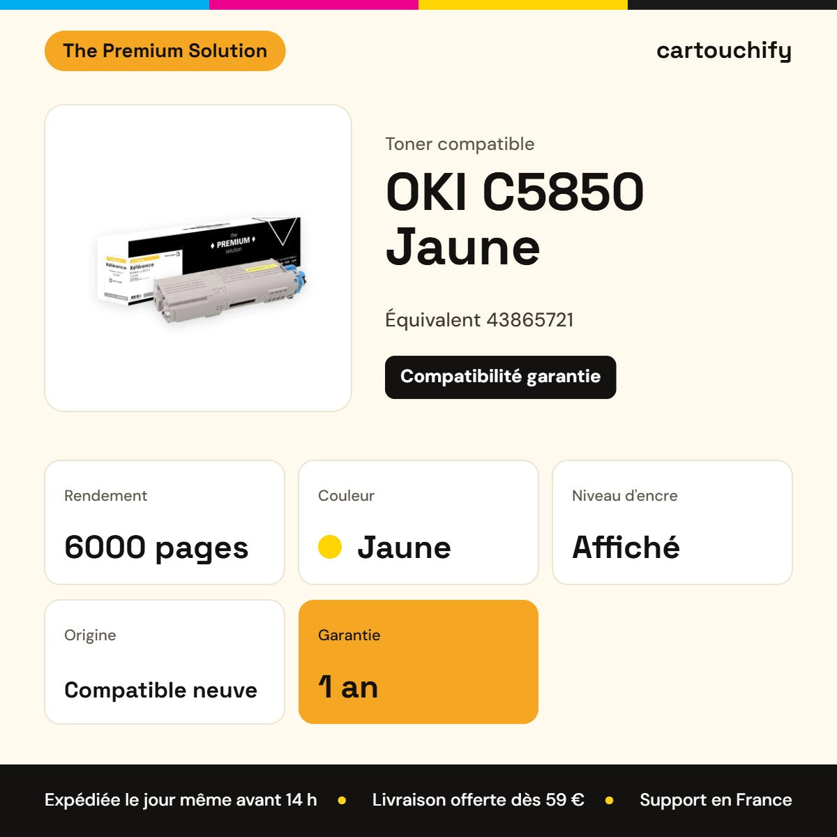 OKI C5850 Toner Jaune compatible équivalent à 43865721 : caractéristiques