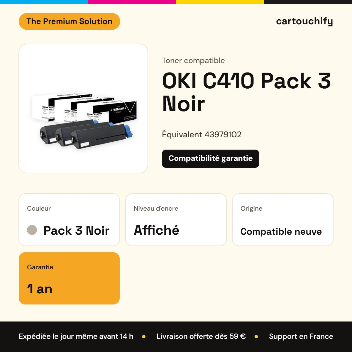 OKI C410 Toner Pack 3 Noir compatible équivalent à 43979102 : caractéristiques