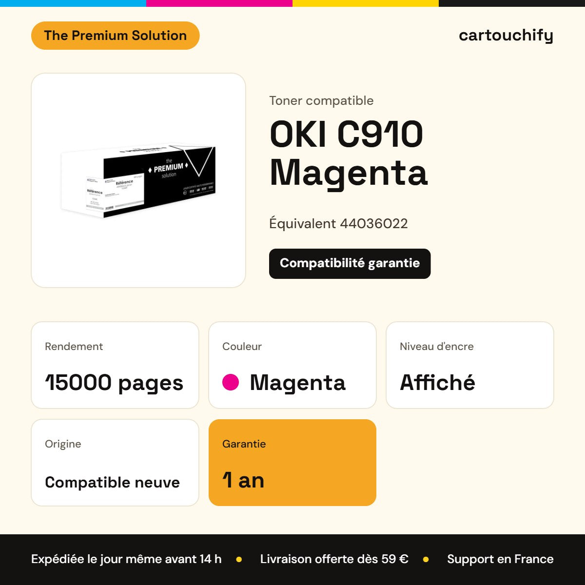 OKI C910 Toner Magenta compatible équivalent à 44036022 : caractéristiques